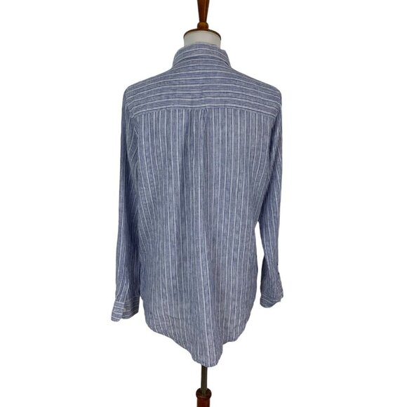 Per Se Blue Linen Blend Long Sleeve Top Medium Lightweight Popover - Picture 4 of 6
